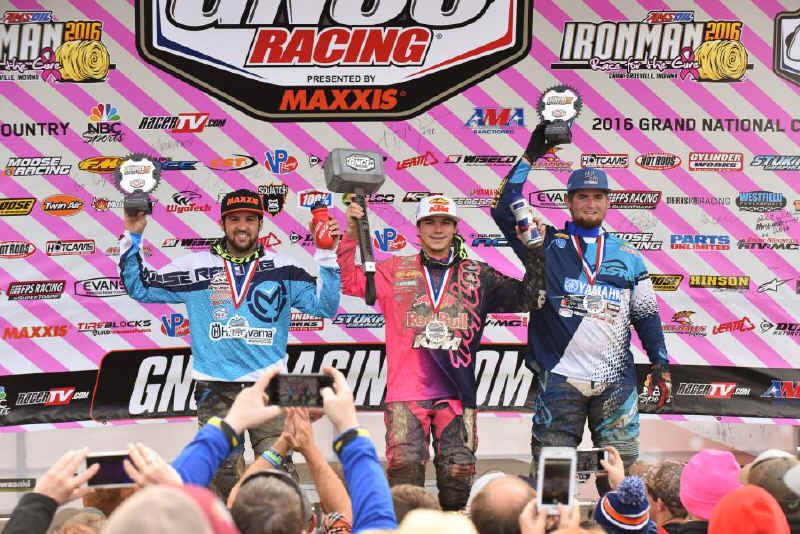 Overall Podium: (2) Thad Duvall, (1) Kailub Russell, (3) Grant Baylor.Photo: Ken Hill